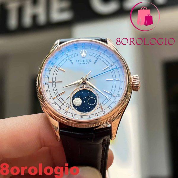 Rolex Cellini Moonphase 50535 39mm Oro Rosa 18K Pelle Migliore Replica Orologio - immagine 8