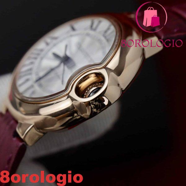 Replica Cartier Ballon Bleu Oro Rosa Quadrante Bianco Cinturino in Pelle Rosa 36mm Orologio - immagine 9