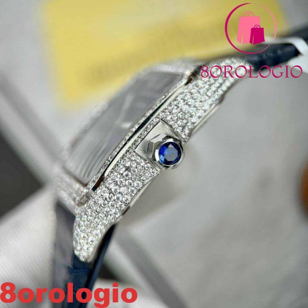 Cartier Santos Modello Grande Quadrante Blu Cassa Replica Moissanite Cinturino in Pelle 39.8mm Orologio - immagine 10