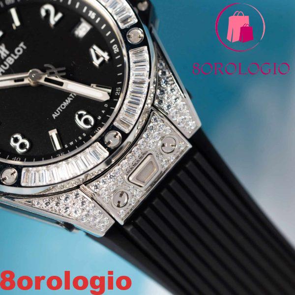Replica Hublot Big Bang One Click Acciaio Nero Pavé Baguette CZ Stone Bezel 39 mm Orologio - immagine 9