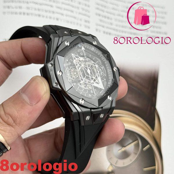 Hublot Big Bang Sang Bleu II Black Ceramic Quadrante Nero Migliore Replica 45mm Orologio - immagine 10