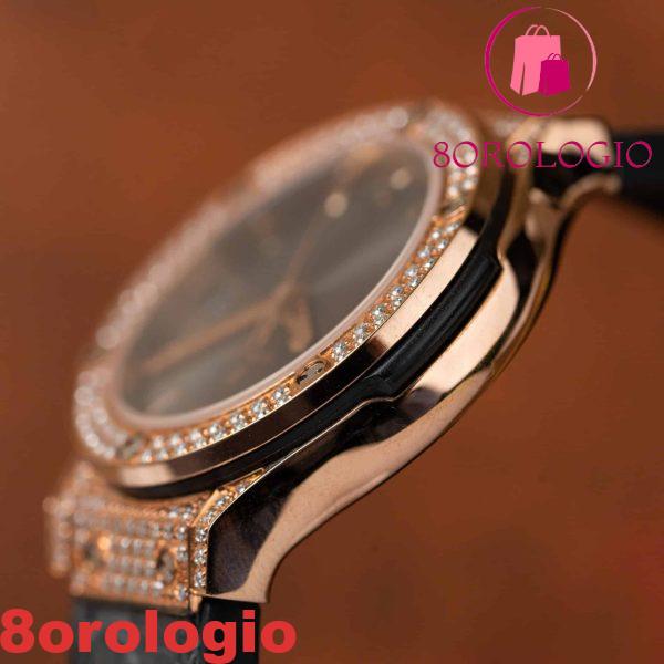 Replica Orologio da Donna Hublot Classic Fusion King Gold Pavé Pietre CZ Quadrante Grigio Cinturino in Pelle 33mm Orologio - immagine 10