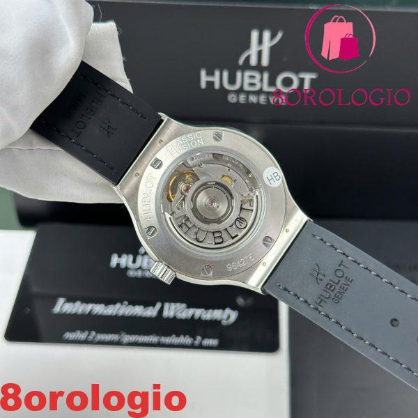 Replica Hublot Classic Fusion Titanium Diamanti Pavé Quadrante Bianco Cinturino in Pelle Nera 38mm Orologio - immagine 8
