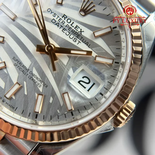 Rolex Datejust 126231 Bicolore Oro Rosa/Acciaio Quadrante Silver Motivo Palmiera Indici Luminosi Jubilee 1:1 Migliore Replica 36mm Orologio - immagine 12