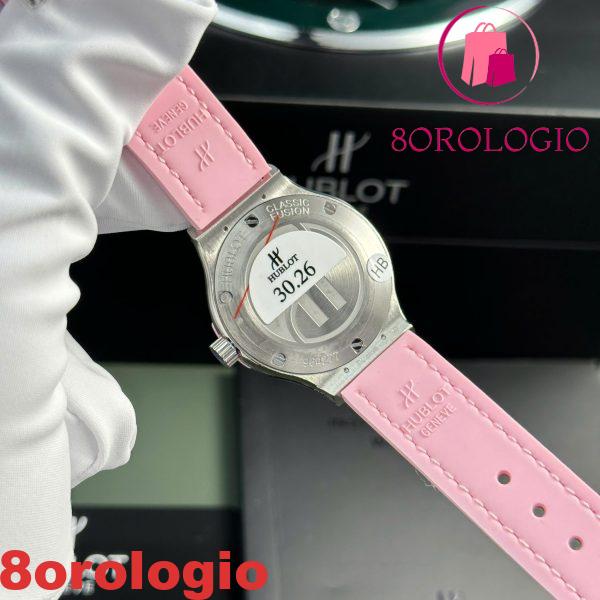 Hublot Classic Fusion Titanium Quadrante in Madreperla Rosa CZ Pietre Ghiera Cinturino in Pelle Donna Replica 33mm Orologio - immagine 8