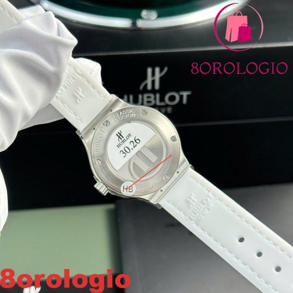 Hublot Classic Fusion Titanio Quadrante Bianco CZ Pietre Lunetta Cinturino in Pelle Donna Replica 33mm Orologio - immagine 8