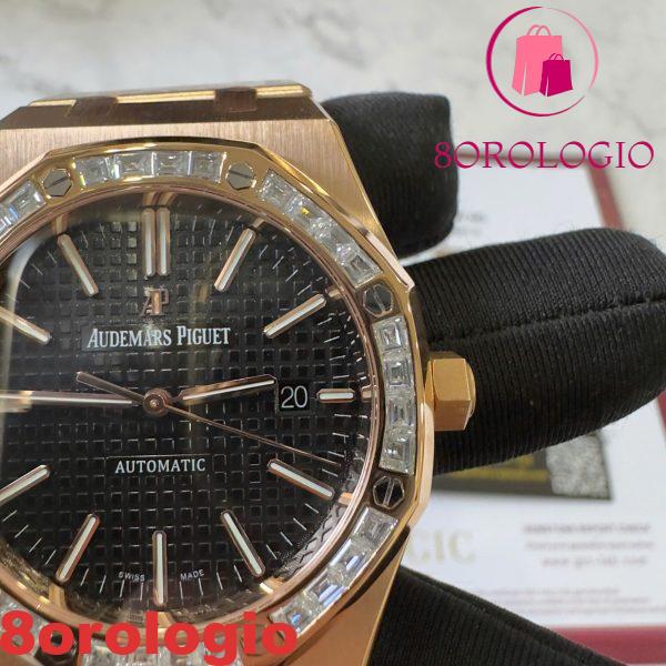 Replica Audemars Piguet Royal Oak 15400OR Quadrante Nero Personalizzato Baguette Moissanite Lunetta Placcato Oro 18K 1:1 Migliore Replica 41mm Orologio - immagine 14