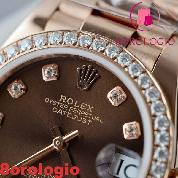 Replica migliore Rolex Datejust 278285RBR Quadrante con diamanti color cioccolato 18K Oro rosa con ghiera in moissanite 31mm Orologio - immagine 10