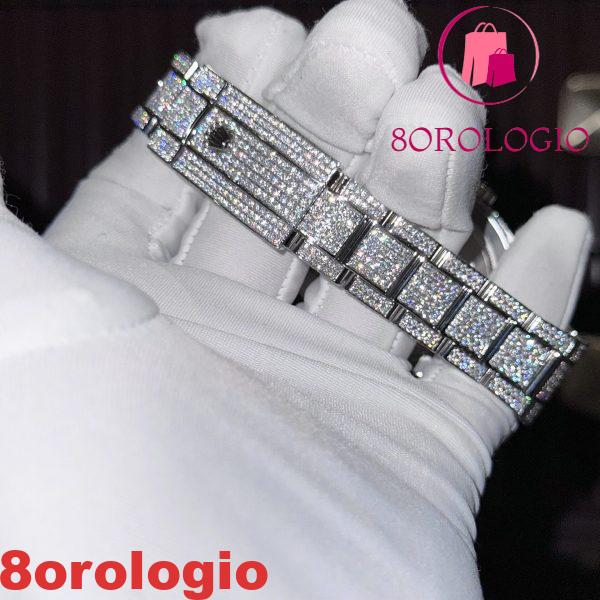 Replica Migliore Rolex Datejust 41mm Numeri Romani Blu Iced Out Moissanite Orologio - immagine 8