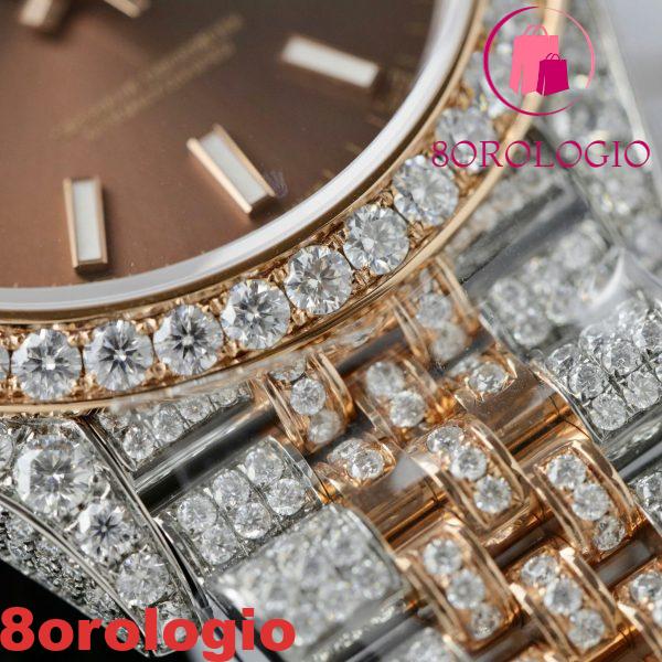 Rolex Datejust 41 Two Tone Quadrante Cioccolato 18K Placcato Oro Iced Out Moissanite Migliore Replica 41mm Orologio - immagine 13