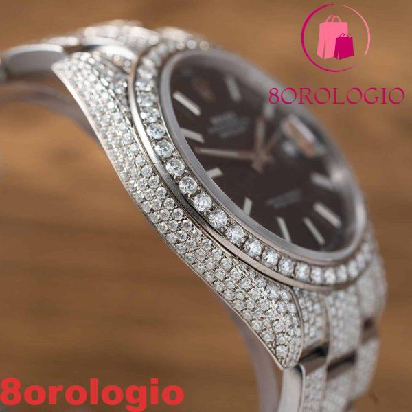 Rolex Datejust Quadrante Nero Luminoso Iced Out Moissanite Miglior Replica 41mm Orologio - immagine 10