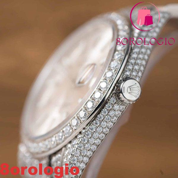 Replica migliore di Rolex Datejust quadrante argento bracciale Oyster tempestato di moissanite 41mm Orologio - immagine 10