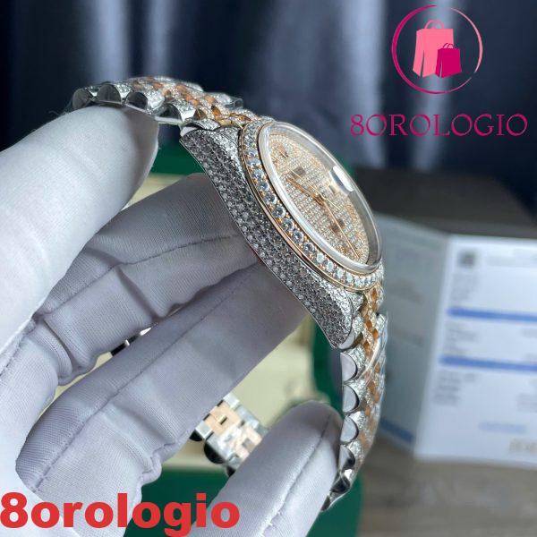 Rolex Datejust Two Tone 18K Gold Wrapped Quadrante Romano Iced Out Moissanite Migliore Replica 36mm Orologio - immagine 8