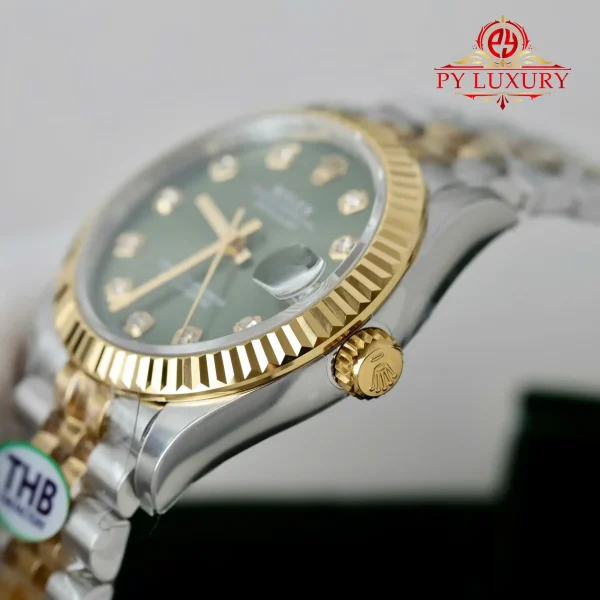 Rolex Datejust 278273 Due Toni Oro Giallo Quadrante Verde Oliva con Diamanti Bracciale Jubilee Miglior Replica THB 31mm Orologio - immagine 9