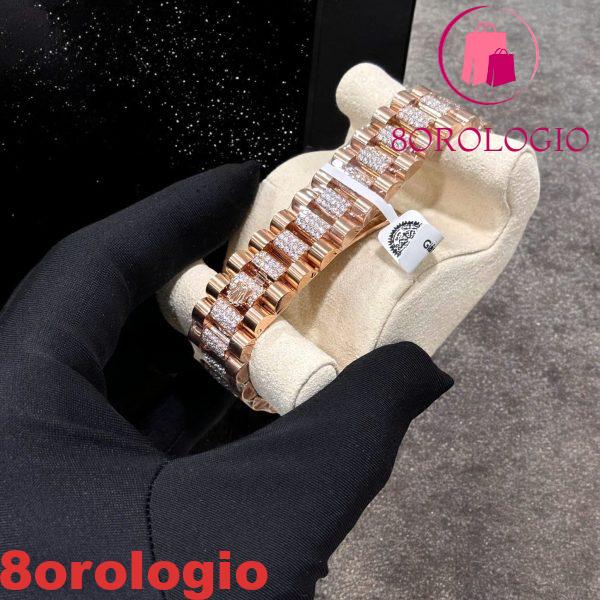 Rolex Day-Date 128345RBR Quadrante Marrone Ombré con Diamanti Oro 18K Avvolto Moissanite Personalizzato Replica 1:1 36mm Orologio - immagine 8