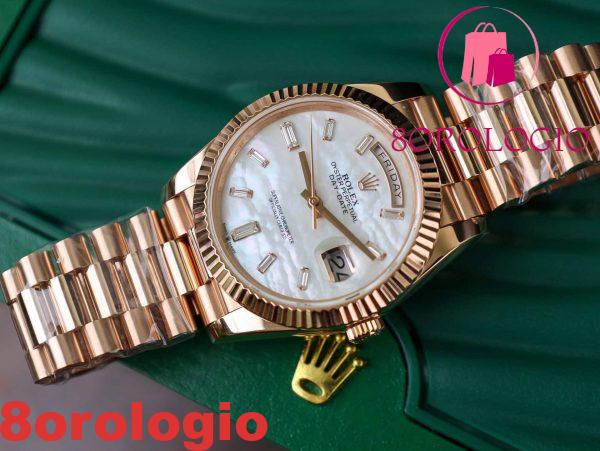 Rolex Day-Date 228235 replica in oro 18K quadrante in madreperla con numeri in moissanite a baguette GMF V3 40mm Orologio - immagine 11