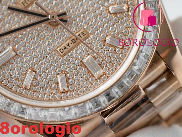 Rolex Day-Date 228235 Quadrante Pavé con Diamanti a Baguette Placcato in Oro 18K Lunetta Personalizzata con Moissanite a Baguette Migliore Replica 40mm Orologio - immagine 10