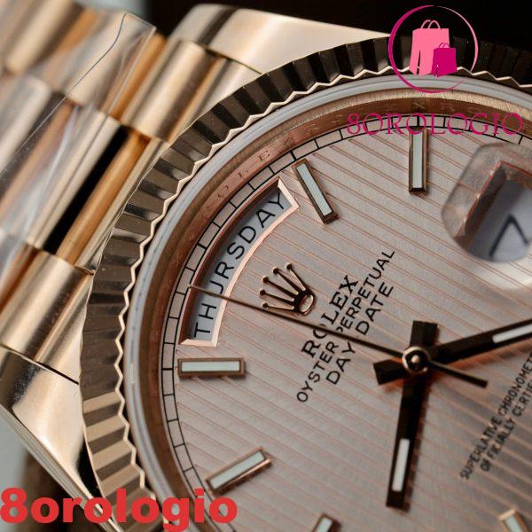 Rolex Day-Date 228235 Quadrante Sundust con Indici a Strisce Oro Rosa 18K Best Replica V3 GMF 40mm Orologio - immagine 11