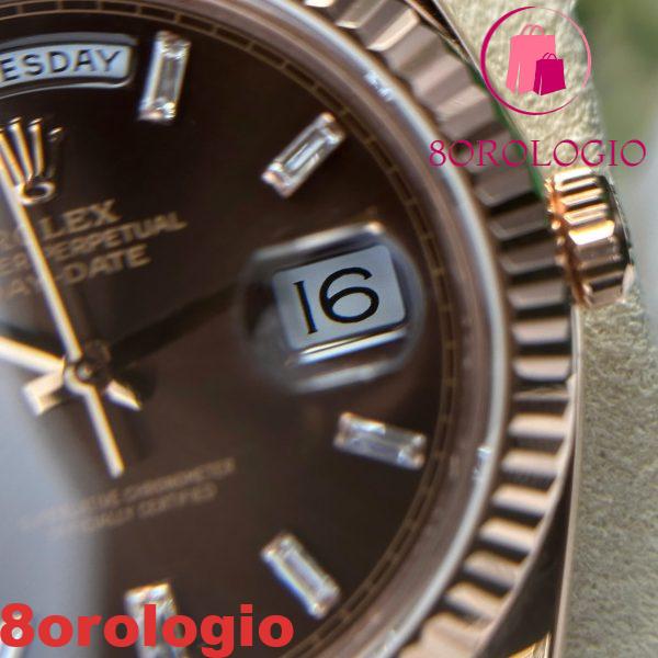 Rolex Day-Date 228235-0003 Quadrante Chocolate con Diamanti Baguette Oro Rosa 18K Solido 40mm replica Orologio - immagine 11