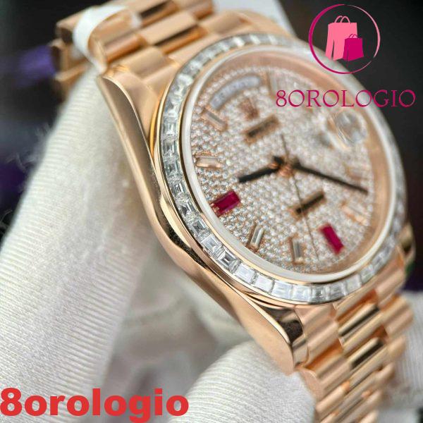 Rolex Day-Date 228345RBR replica in oro 18K personalizzato con moissanite a baguette 40mm Orologio - immagine 11