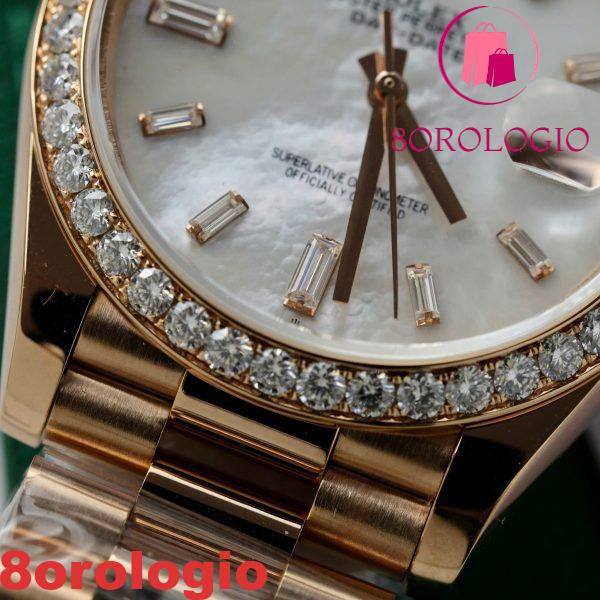 Rolex Day-Date 228345RBR-0026 Quadrante MOP Baguette Oro Rosa 18K Con Ghiera in Moissanite GMF V3 Miglior Replica 40mm Orologio - immagine 11