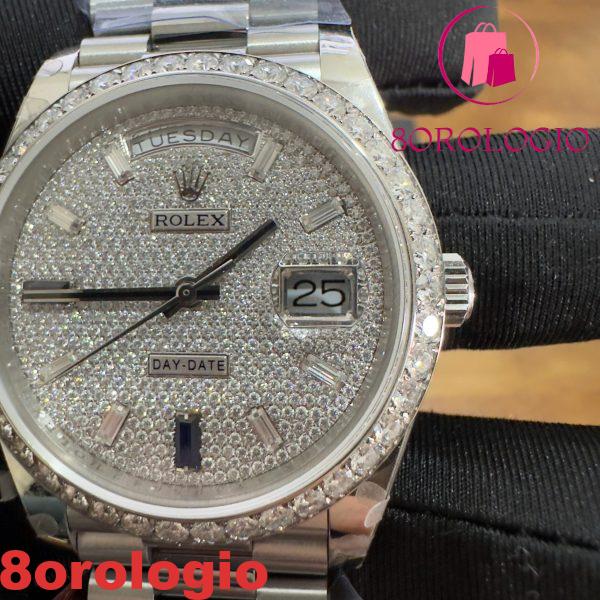 Rolex Day-Date 228349RBR Custom Moissanite Bezel Paved Moissanite Dial GMF V3 Miglior Replica 40mm Orologio - immagine 13