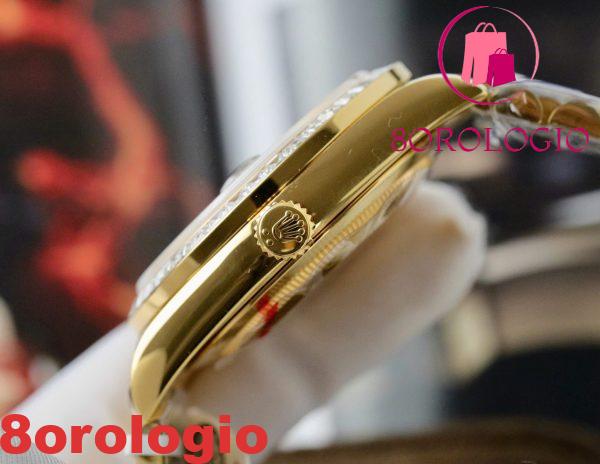 Rolex Day-Date 40 Quadrante Arcobaleno Rivestito di Diamanti Oro Giallo 18K con Ghiera in Moissanite Taglio Baguette Migliore Replica 40mm Orologio - immagine 9