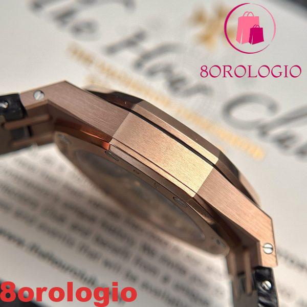 Audemars Piguet Royal Oak 15450OR Oro Rosa Quadrante Nero Cinturino in Pelle Replica IP 37mm Orologio - immagine 10