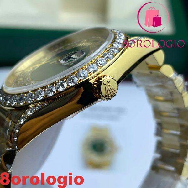 Replica del Rolex Day-Date 40 Quadrante Verde Tempestato di Diamanti Arabi Placcato Oro 18K Quadrante Personalizzato in Moissanite & Dial Miglior Replica 40mm Orologio - immagine 9