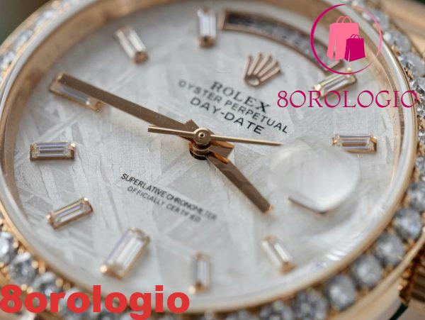 Replica migliore Rolex Day-Date 40 Meteorite Baguette Moissanite Quadrante in oro rosa 18 carati con lunetta in Moissanite GMF V3 40mm Orologio - immagine 9
