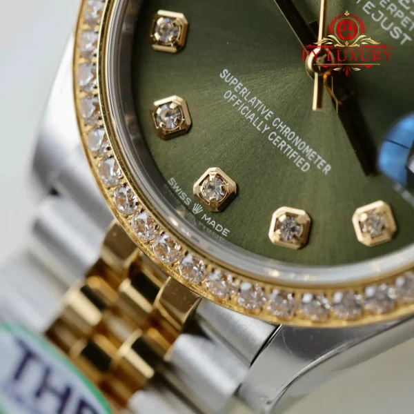Replica migliore Rolex Datejust 278383RBR due toni oro giallo quadrante verde oliva lunetta con diamanti bracciale Jubilee THB 31mm Orologio - immagine 10