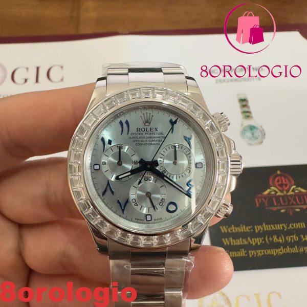 Rolex Daytona 116576TBR-0005 Platinum Quadrante Arabo Replica Diamanti a Baguette 40mm Orologio - immagine 15