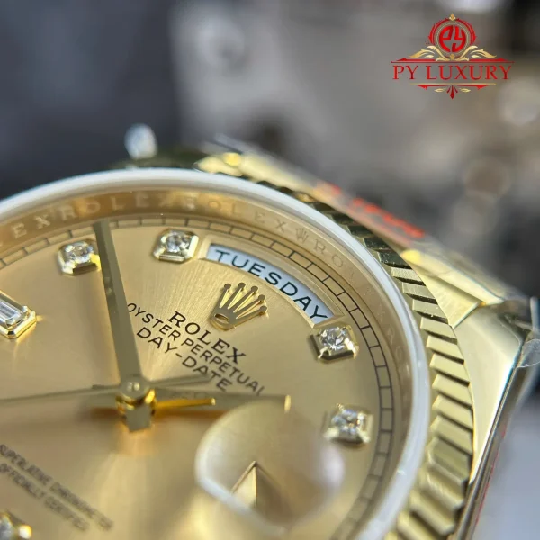 Rolex Day-Date 128238-0008 Oro Giallo Quadrante Color Champagne con Diamanti 1:1 Migliore Replica QF 36mm Orologio - immagine 13
