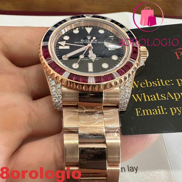 Rolex GMT-Master II 126755SARU Replica in Oro 18K con Moissanite Personalizzato e Ghiera in Rubino Sintetico e Zaffiro 40mm Orologio - immagine 12