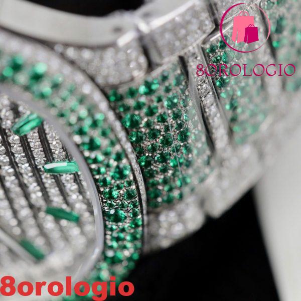 Patek Philippe Ladies Natilus 7118/1453G-001 Iced Out Moissanite Green Migliore Replica 35.2mm Orologio - immagine 8