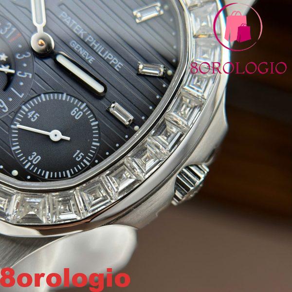 Patek Philippe Nautilus 5724G-001 Quadrante Blu Baguette Moissanite Funzioni Complete Replica Max Opzioni 40mm Orologio - immagine 17