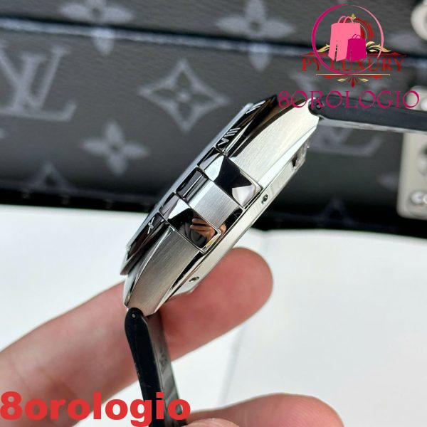 Omega Constellation Quadrante Grigio Rodio Lunetta in Ceramica Nera Cinturino in Pelle Replica VSF 41mm Orologio - immagine 10