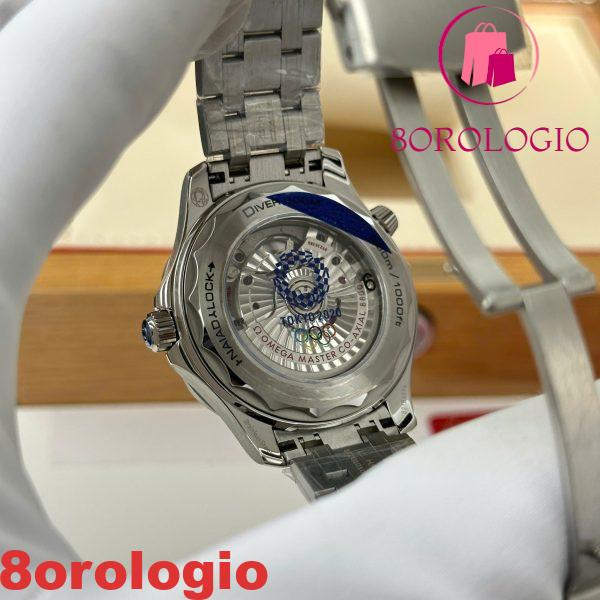 Omega Seamaster Diver 300M Tokyo 2020 Quadrante Bianco Replica con Ghiera in Ceramica Blu Clone 42mm Orologio - immagine 9