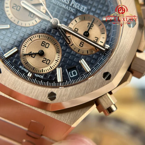Audemars Piguet Royal Oak Chronograph 26239OR Oro Rosa Quadrante Blu 1:1 Super Replica APSF 41mm Orologio - immagine 12
