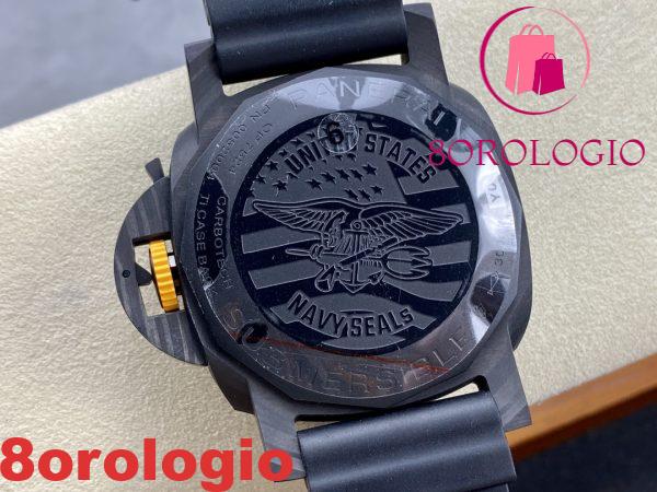 Panerai Submersible GMT Carbotech Navy Seals PAM 1324 Cinturino in Gomma Nero Carbonio Migliore Replica VSF 44mm Orologio - immagine 8