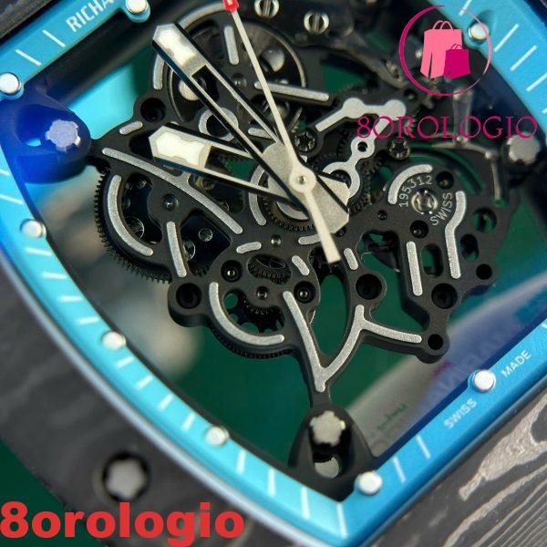 Richard Mille RM055 Bubba Watson Yas Marina Circuit Carbon TPT Cinturino in Gomma Blu Replica 1:1 Super Clone ZF 42.7mm Orologio - immagine 14
