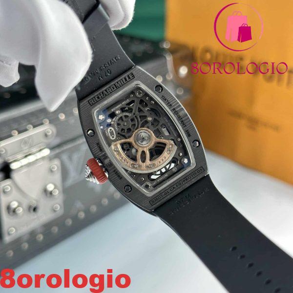 Richard Mille RM07-01 Carbonio Nero Gomma Nera Replica di Migliore Qualità 45.32 X 32.3mm Orologio - immagine 8