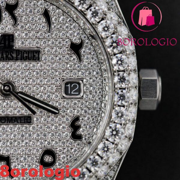 Replica Audemars Piguet Royal Oak Iced Out Moissanite Quadrante Arabo Super Clone 41mm Orologio - immagine 13