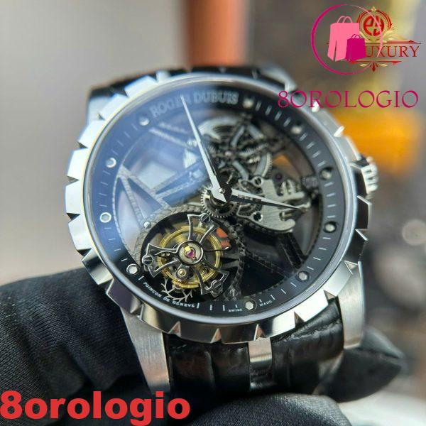 Roger Dubuis Excalibur Skeleton RDDBEX0393 Tourbillon Pelle Nera Migliore Replica BBR 42mm Orologio - immagine 11