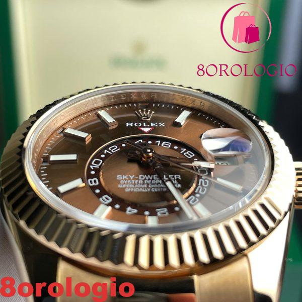Replica Rolex Sky-Dweller 326934 Quadrante Marrone Cinturino in Gomma Placcato Oro 18K 42mm Orologio - immagine 11