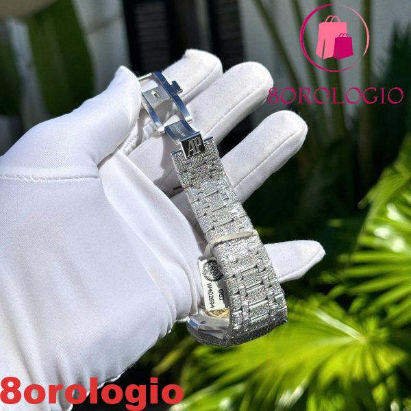 Audemars Piguet Royal Oak Replica Numeri Arabi Rossi Iced Out Moissanite Super Clone 41mm Orologio - immagine 10