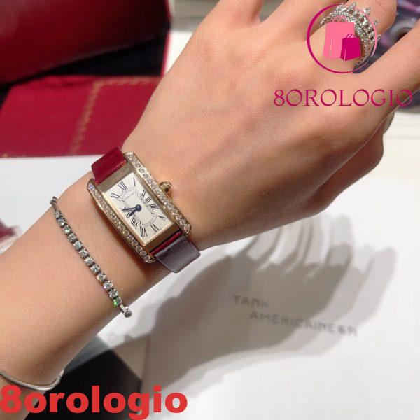 Cartier Tank Américaine WJTA0059 Oro Rosa Quadrante Argento Lunetta con Pietre Piccolo Modello Migliore Replica 35,4 mm x 19,4 mm Orologio - immagine 10