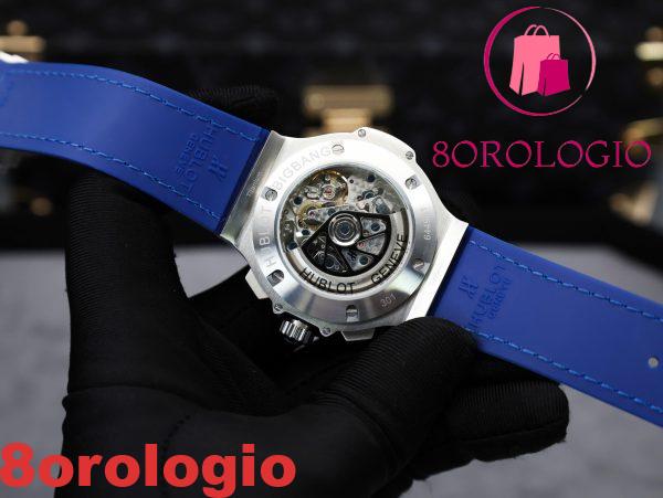 Hublot Big Bang Chronograph Acciaio Blu Custom Moissanite Bezel Replica 41mm Orologio - immagine 10