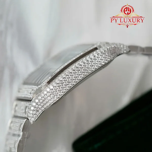 Cartier Santos Modello Grande Quadrante Verde Romano Iced Out Moissanite Migliore Replica 39.8mm Orologio - immagine 11