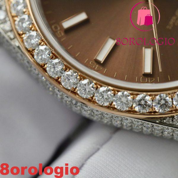 Rolex Datejust 41 Two Tone Quadrante Cioccolato 18K Placcato Oro Iced Out Moissanite Migliore Replica 41mm Orologio - immagine 14